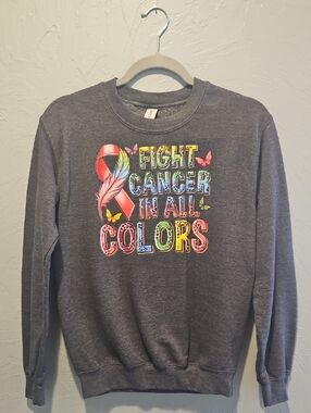 Fight Cancer In All Colors Graphic Crewneck Sweatshirt - Gray
